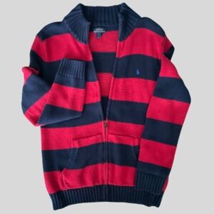 Polo Ralph Lauren Kids Striped Chunky Sweater Jacket Navy/Red Size L(14-16)